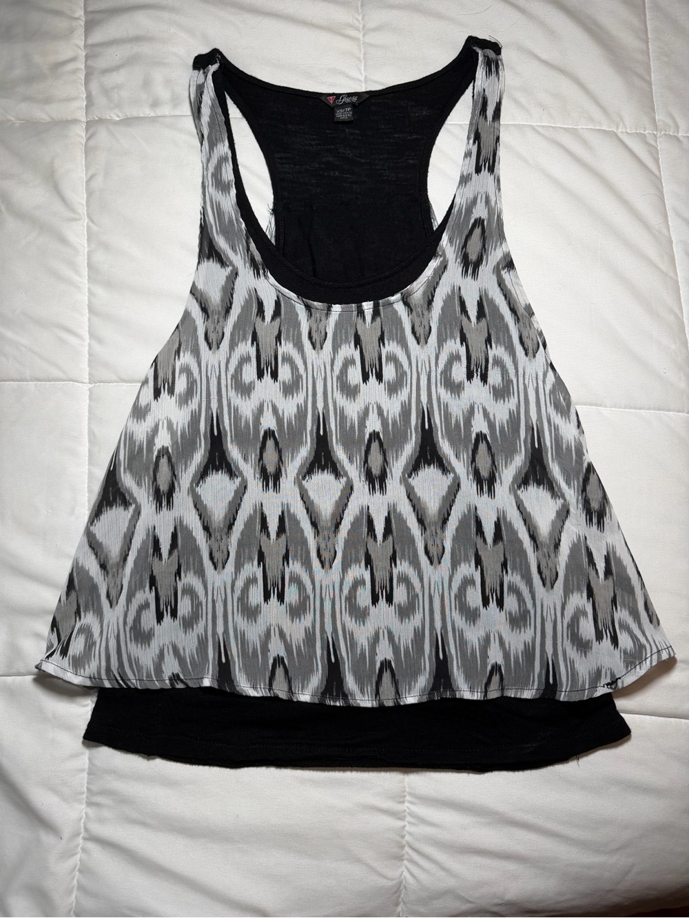 Guess Black and Gray Ikat Layered Racerback Tank